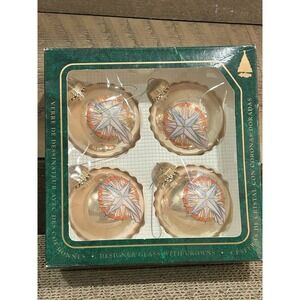 Christmas by Krebs Vintage Designer Glass Ornaments With Crowns Gold Tone Design